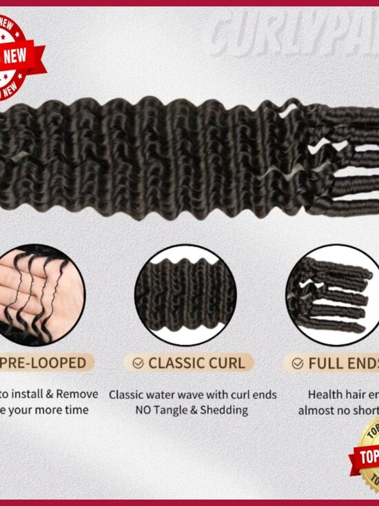 16 Inch Human Hair Crochet Extensions Deep Wave Burmese Curls Pre Looped main image 5